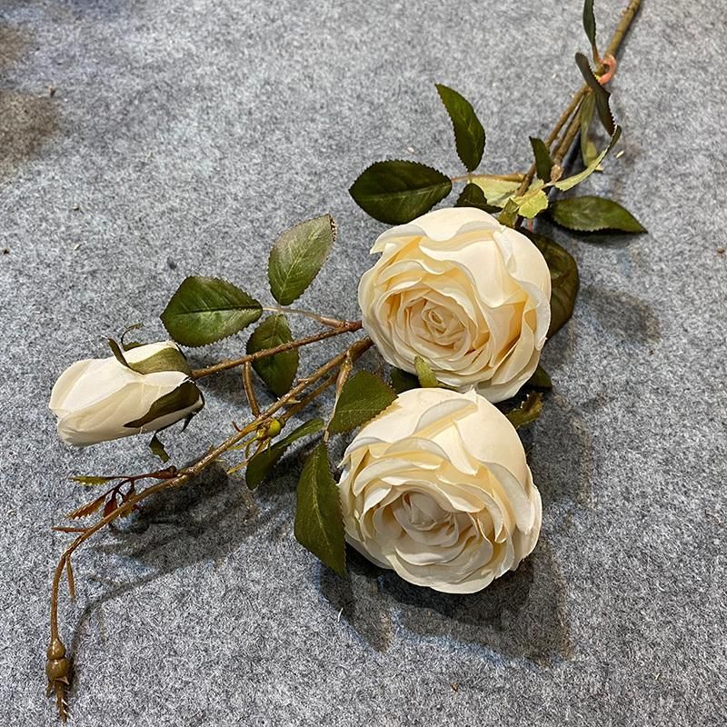 China Artificial Flower Factory Wholesale 3 Heads Rose Bouquets for Wedding Floral