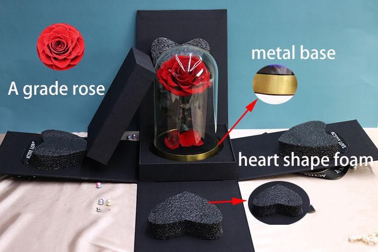 100% All Natural Handmade Natural Preserved Rose Flowers in Glass Dome
