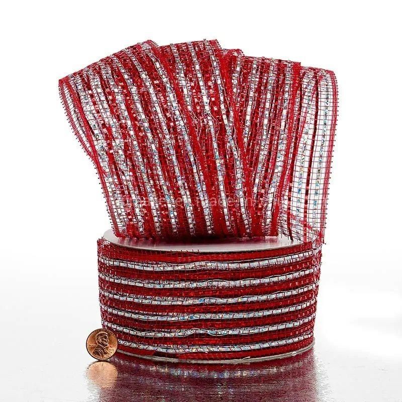 Metallic Stripes 2.5′′ Deco Mesh Ribbons for Wedding Wrapping