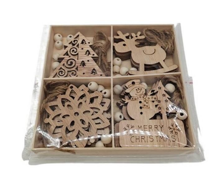 New Year Christmas Ornament Wooden Hanging Pendants Star Xmas Tree Bell Christmas Decorations for Home