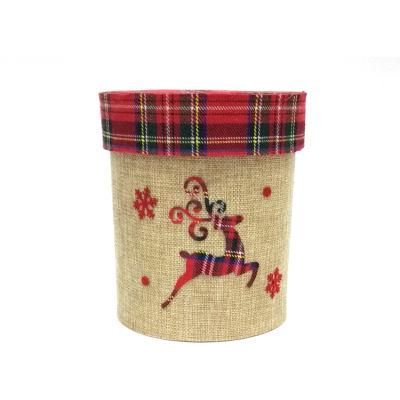 Wholesale Thick Jute Plaid Merry Christmas Boxes Gift Christmas Tin Box