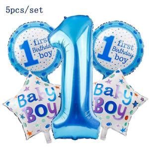 5pieces 1 Year Old Hot Pink Blue Birthday Aluminum Foil Balloons Set