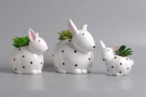 Cute Ceramic Rabbit Decoration with Plant