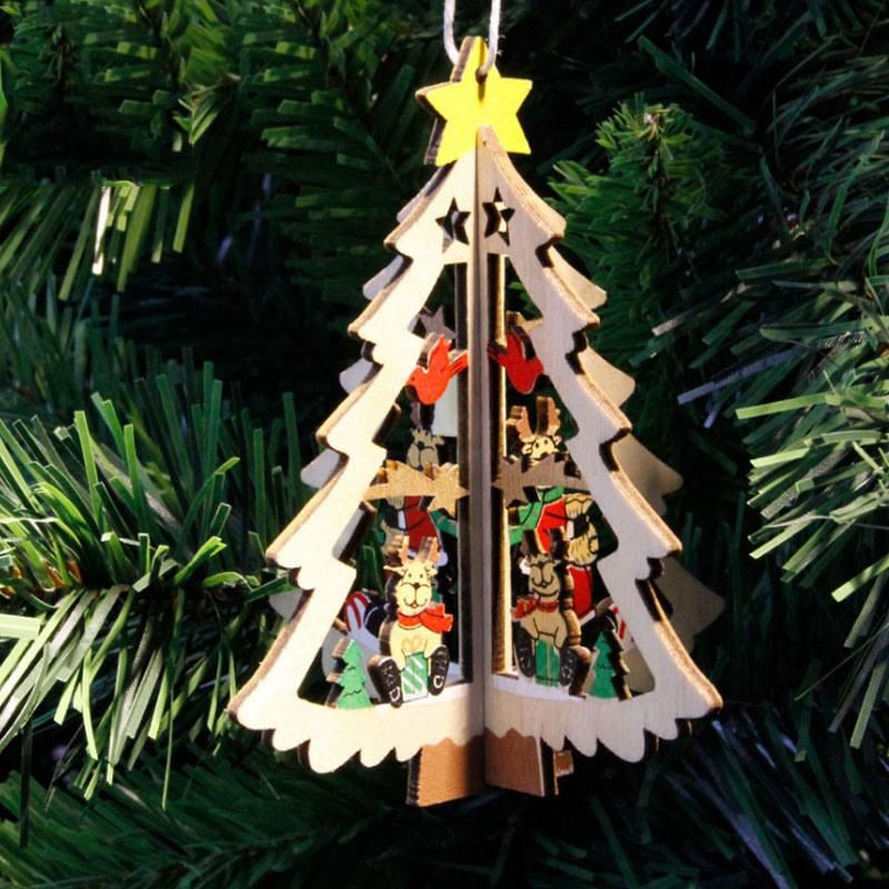 Exquisite Xmas Christmas Tree Ornament Souvenir 3D Wooden Hanging Decoration
