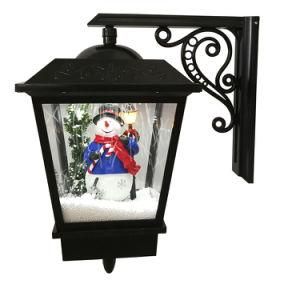 Black Snow Function Outdoor Wall Mount Hanging LED Musical Christmas Lantern with Snowman Feature