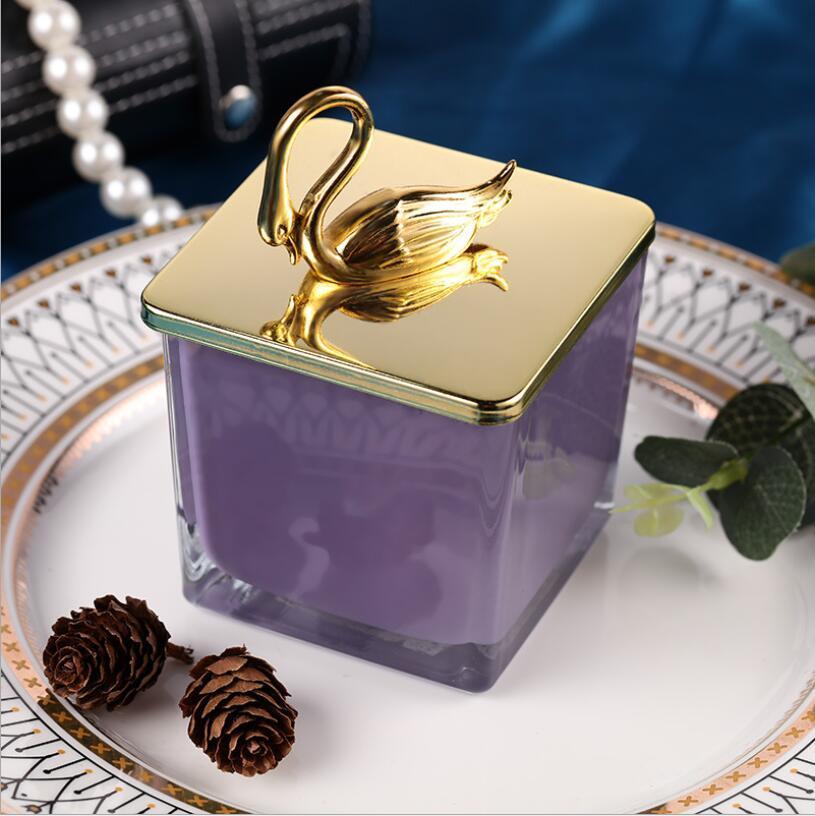 Wholesale Square Colored Glass Candle Jar with Metal Lid for Bulk