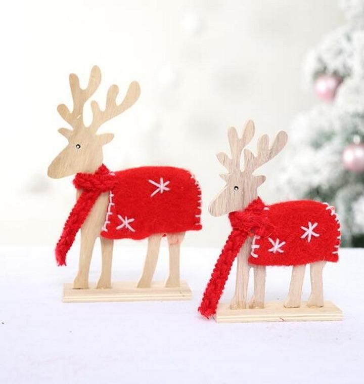 Wooden Pashm Christmas Elk Showcase Decoration