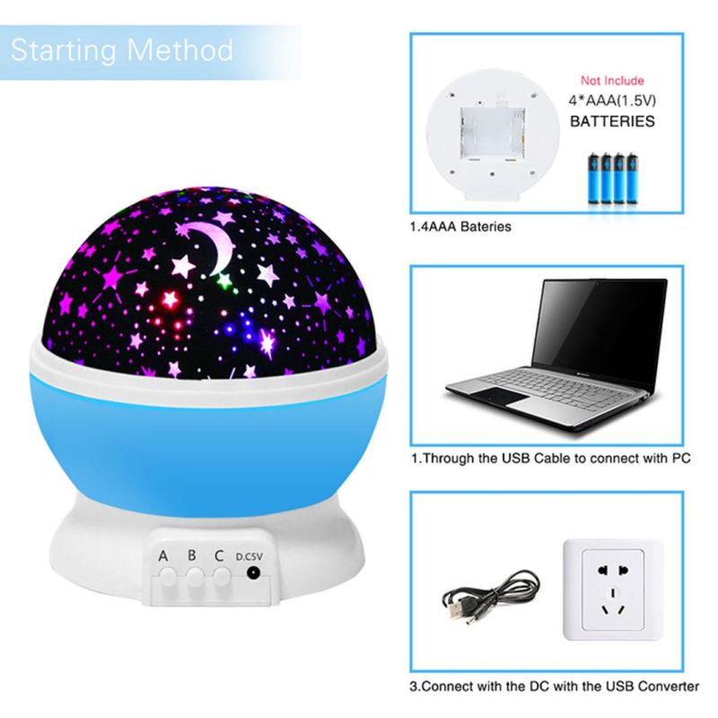 LED Bulbs 9 Light Color Changing Moon Star Projector Baby 360 Degree Rotating Night Light