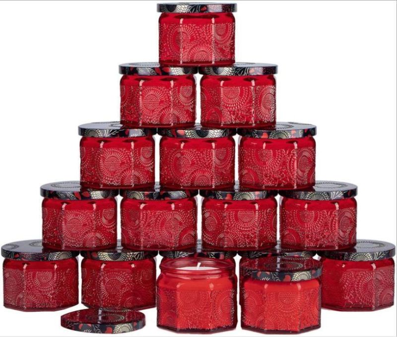 Painted Mercury Red Glass Candle Jar with Screw Llid