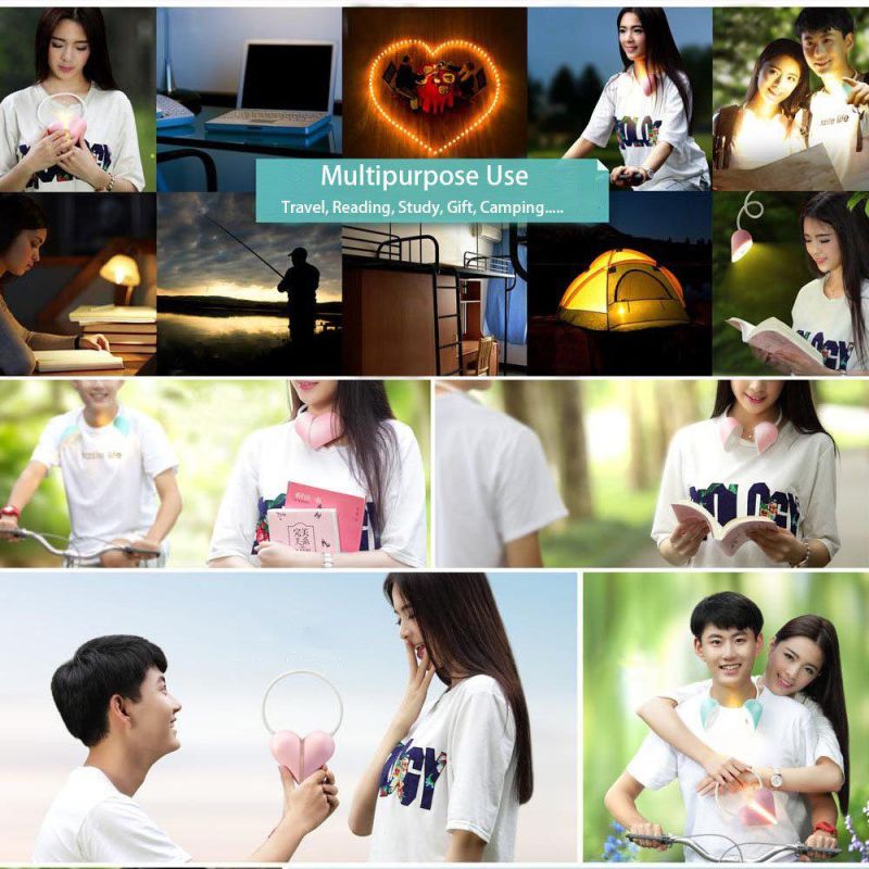 Rechargeable Cute Heart Shape LED Book Light Reading Lamp