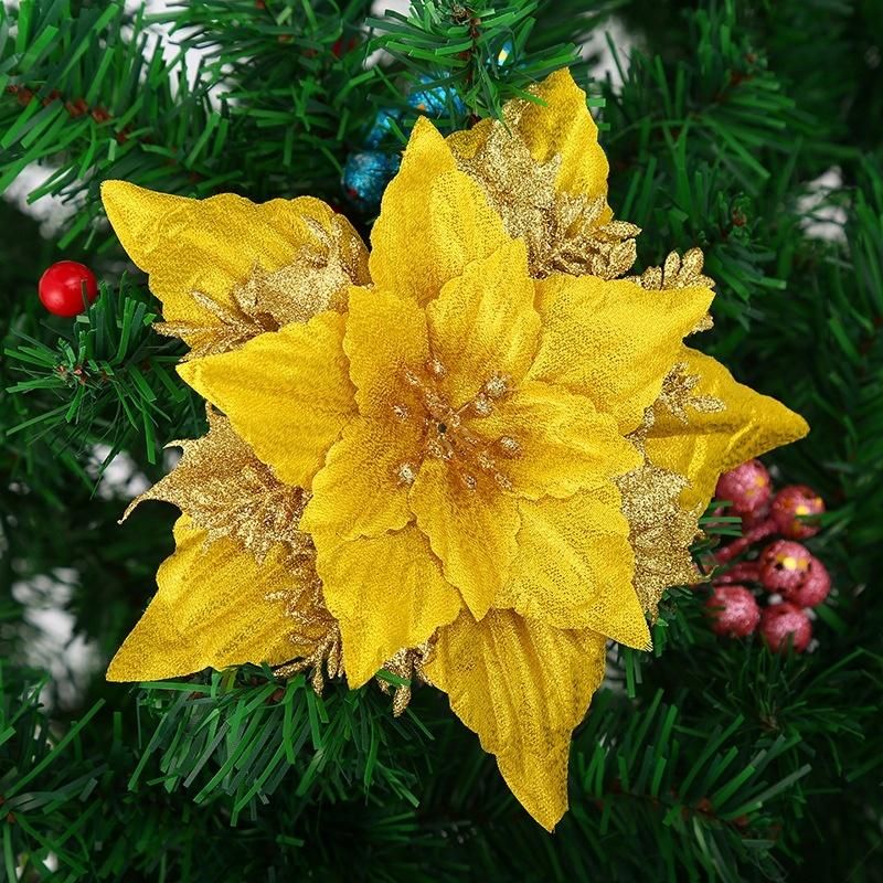 Christmas Glitter Poinsettia Artificial Wedding Flowers Christmas Flowers Decoration Ornaments