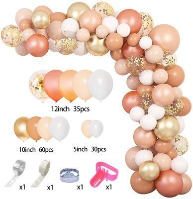 Atex Champagne Gold Pearlescent Metallic Balloons 129 PCS 12&quot; 10&quot; 5&quot; Peach Rose Gold Pastel Orange Confetti L Blush Balloons Garland Arch Kit