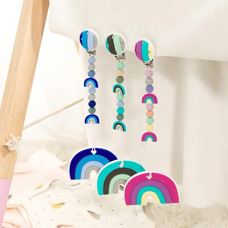 Wholesale BPA Free Chewable Food Grade Silicone Dummy Nipple Holder Clip Silicone Baby Pacifier Chain
