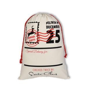 OEM Christmas Decor Amazon Personalized Pattern European Cotton Canvas Drawstring Santa Sack