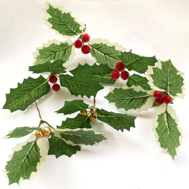 Christmas Tree Wreath Accessories Branch Plug-in Ornaments Christmas Supplies Simulation Christmas Leaves Plus Red Fruit Holly Berries
