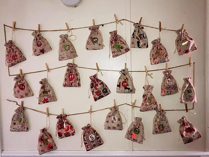 Christmas Decorations Candy Drawstring Cotton Gift Bag Advent Calendar Countdown 24 PCS Sets