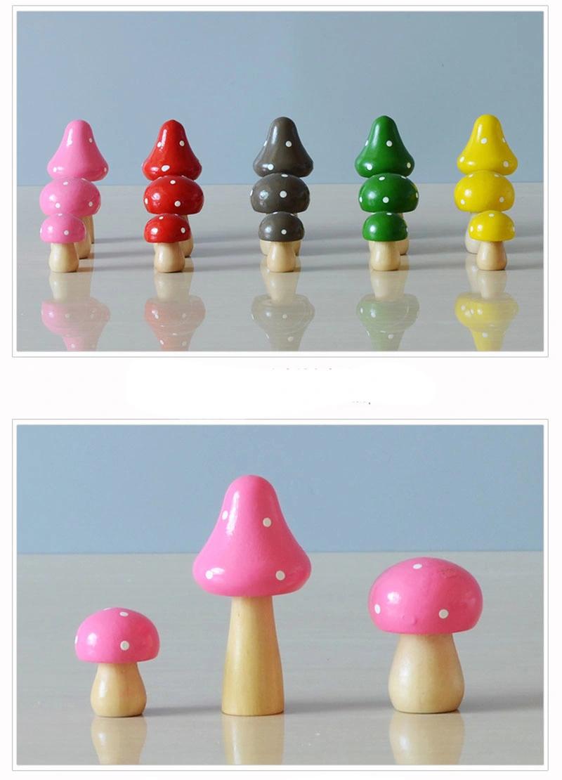 3PCS Mushrooms Miniature Figurines Wooden Mushrooms Craft Ornaments for Home Decor