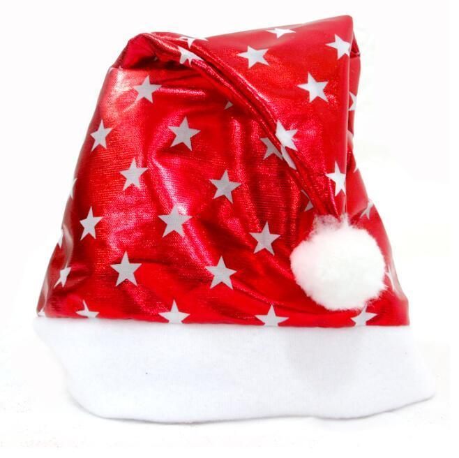 Shiny Christmas Hat Red Santa Party Decoration Star Pattern Holiday Christmas Hats