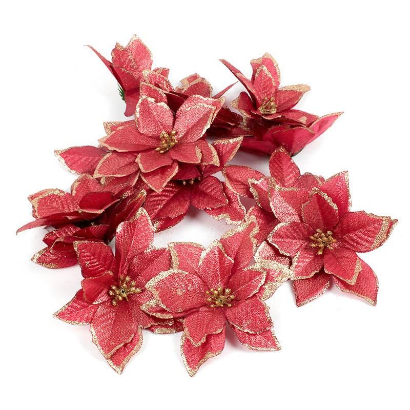 Red Glitter Flower Christmas Tree Ornaments Christmas Home Xmas Decorations