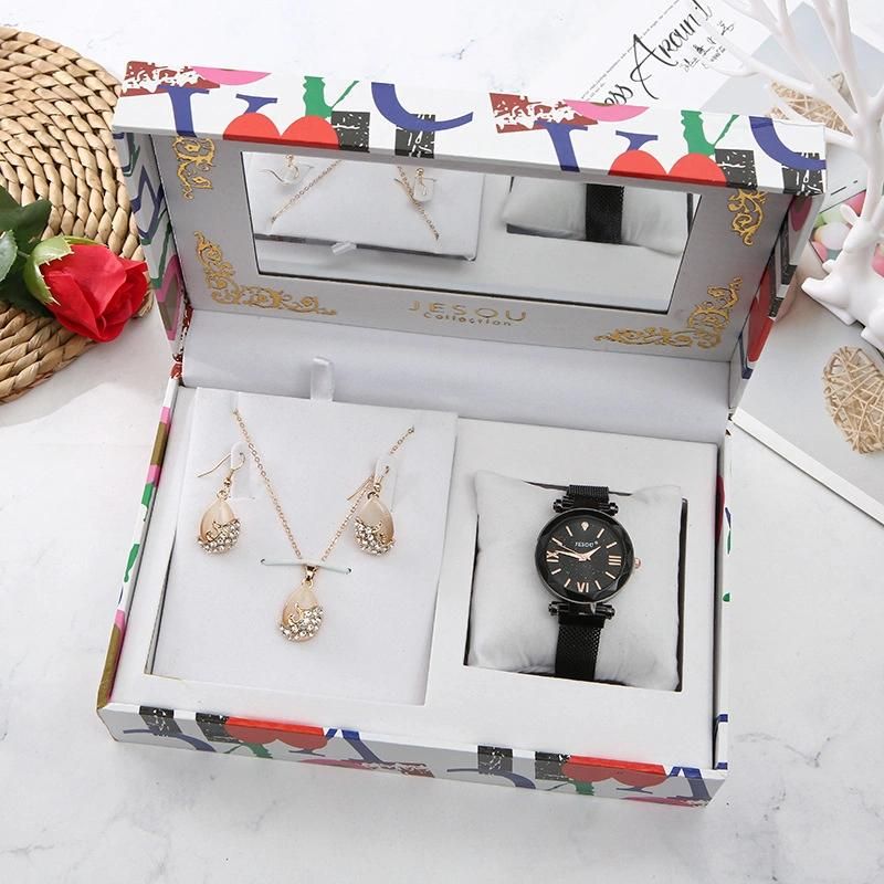 2020 New Mother′s Day Gift Set with Metal Jewelry Set Necklace Earrings and Watch