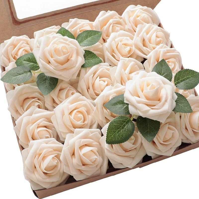 25PCS Artificial Roses Flowers Realistic Roses Flower Heads Real Looking Foam Rose with PE Stem for DIY Wedding Bouquets Bridal Shower Party Valentine Day Home