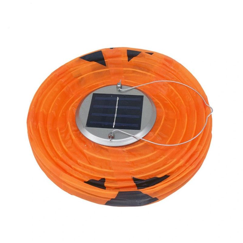 Solar Lamp Halloween Lantern Vendor China ISO9001 Ce RoHS Fabric Round Pumpkin 10 in Orange