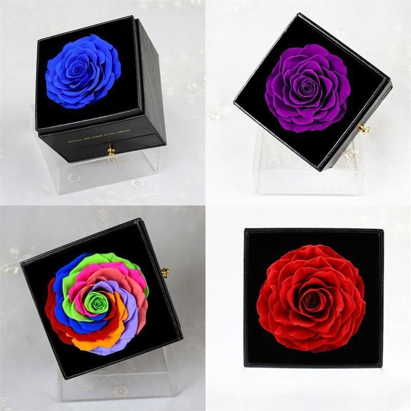 Real Preserved Rose Flower Single Large Rose in Drawer Gift Box for Decoration