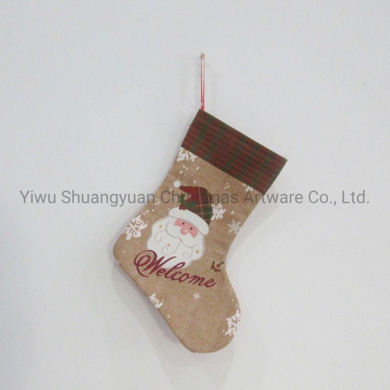 Christmas Stocking with Santa Deer for Holiday Wedding Party Decoration Hook Ornament Craft Gifts