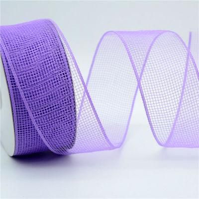 Free Sample Wholesale 25 mm Mesh Ribbon Purple Color Ribbon for Wedding Party