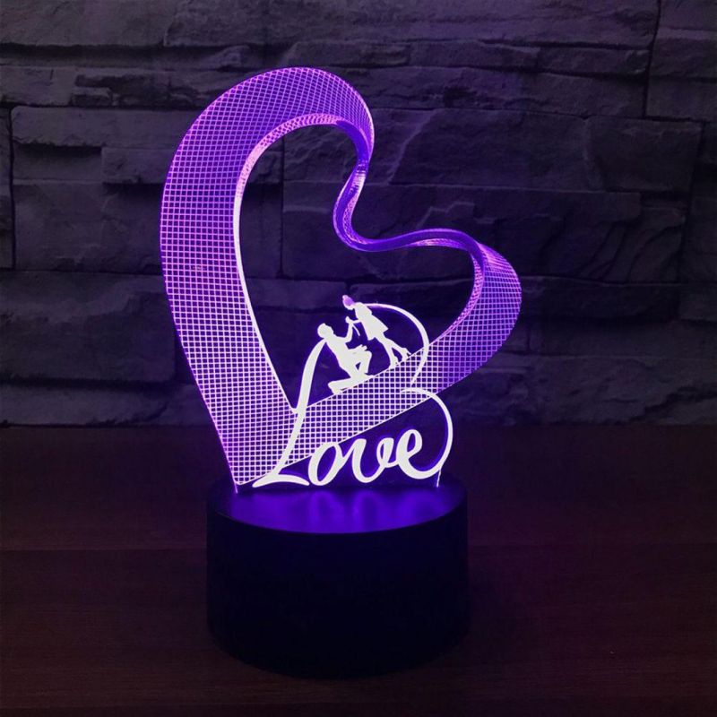 3D Illusion Night Light Multicolor LED - Hearts and Love