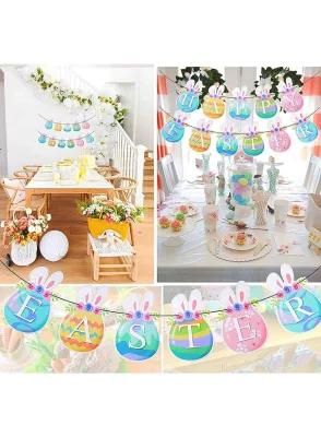 Easter Day Birthday Party Printed Banner Paper Party Bunting Flag with Rope