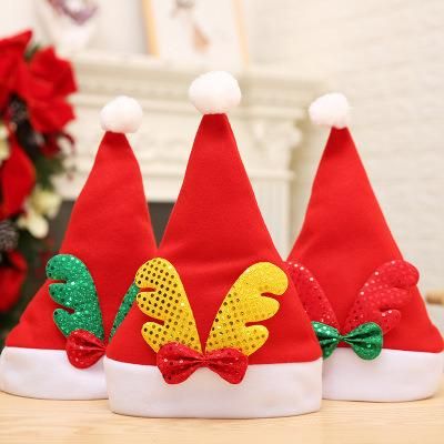 Shiny Elk Horns Santa Hat Christmas Party Hat for Kid Adult Santa Claus Gifts