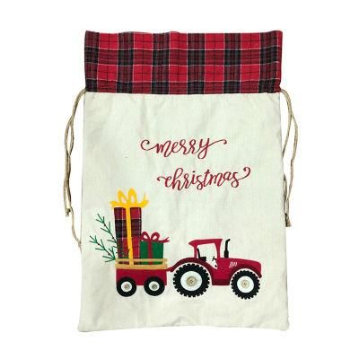 Competitive Price Silkscreen Christmas Canvas Santa Sacks with Drawstring