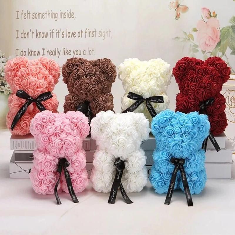 Wholesale 25cm Red Roses Flower Foam Teddi Bear Best Valentines Day Gift for Girlfriend Rose Bear Artificial Flower Bear