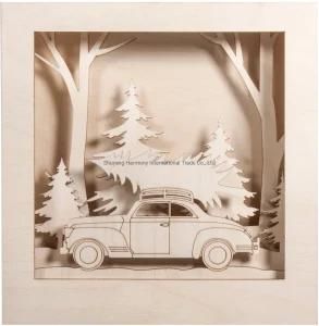 Shadow Box Wood Building Kit with 3D Winter Car and Tree