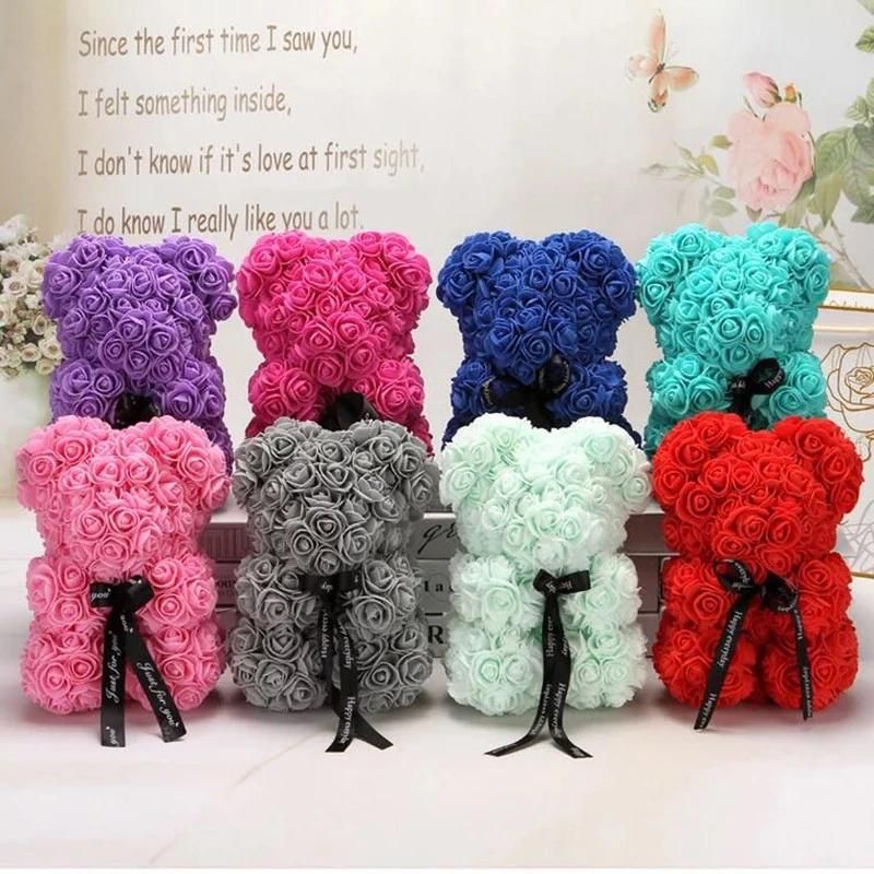 Wholesale 25cm Red Roses Flower Foam Teddi Bear Best Valentines Day Gift for Girlfriend Rose Bear Artificial Flower Bear