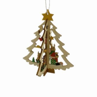 Wood Material 3D Hollowed-out Christmas Tree Decorations