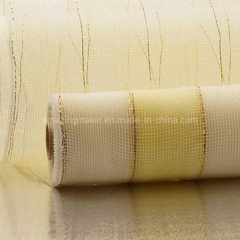 Wide Spaced Double Metallic Stripe Bi-Colored 21′′ Wedding Deco Mesh