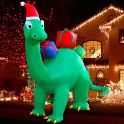7FT Inflatable Christmas Brachiosaurus Dragon with Gift Box LED Flashing Lighting