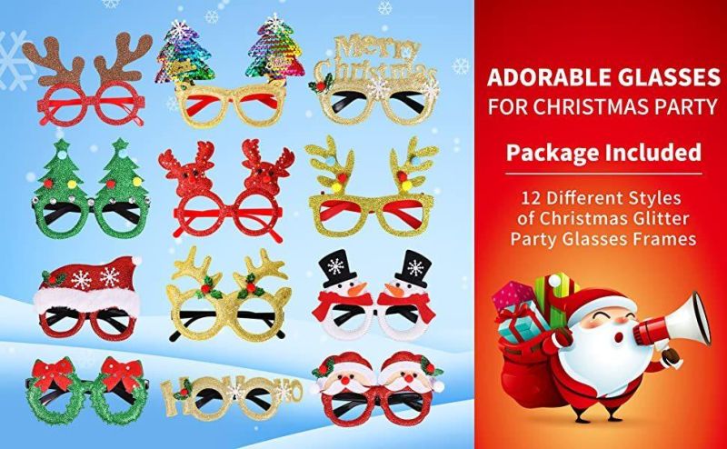 Christmas Glasses Glitter Party Glasses Frames Christmas Decoration Costume Eyeglasses for Christmas Parties Holiday Favors Photo Booth