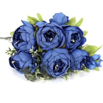 Wholesale Vintage Artificial Peony Faux Silk Flowers Bouquet 13 Heads European Style Peony Rose