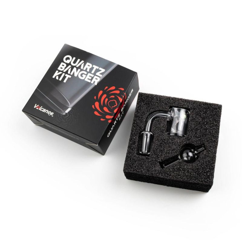 Volcanee Quartz Banger Set 4mm Quartz Banger & Glass Carb Cap & Terp Pearls Include Boxes Set Banger