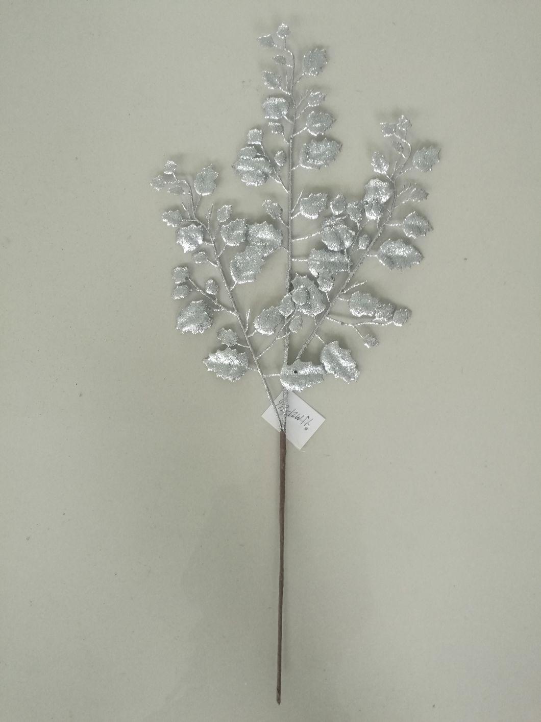 Glitter Flower Plastic Twig Pick with Flowers for Christmas Decoration