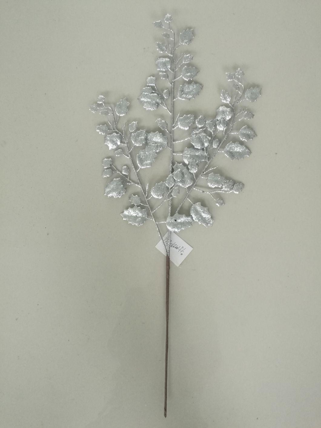 Glitter Flower Plastic Twig Pick with Flowers for Christmas Decoration