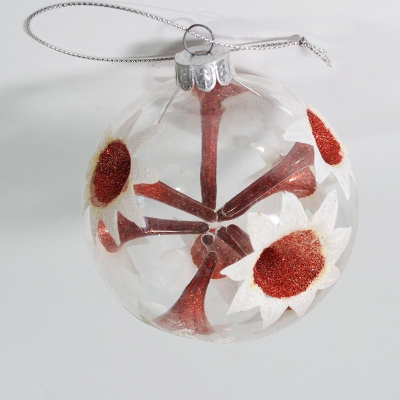 Customized Transparent Borosilicate Glass Balls with Red Flowers for Decoration