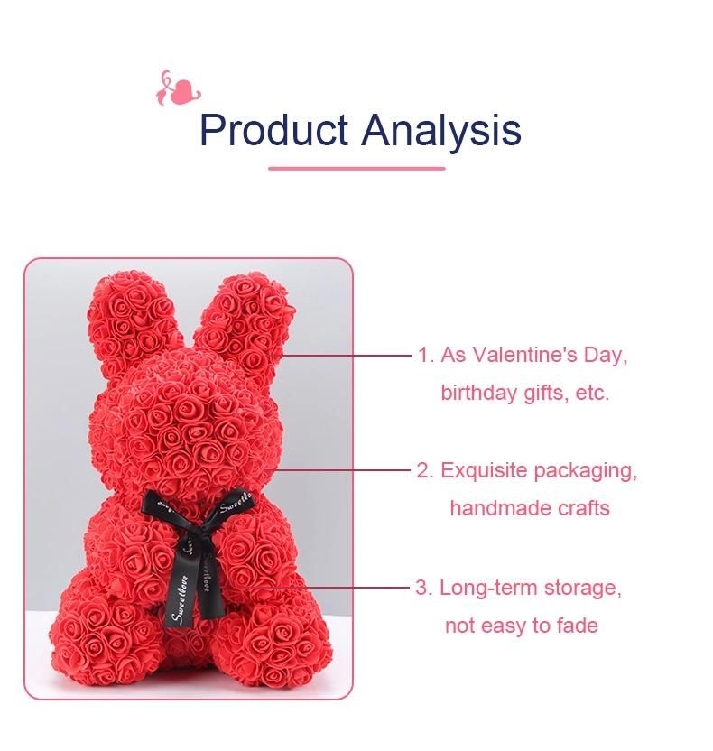 Hot PE Artificial Flower Rabbit Rose Bunny Stuffed Plush Animal with Rose Bear Bunny for Easter