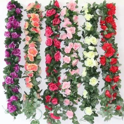 Flower Garland Rose Vine Artificial Flowers Hanging Rose IVY Hanging Baskets Wedding Arch Garden Background Decor