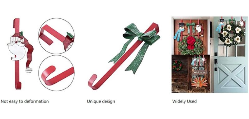 3PCS 14" Wreath Hanger Metal Door Hanger with Santa Claus, Snowman, Bow-Knot for Front Door Christmas Decoration