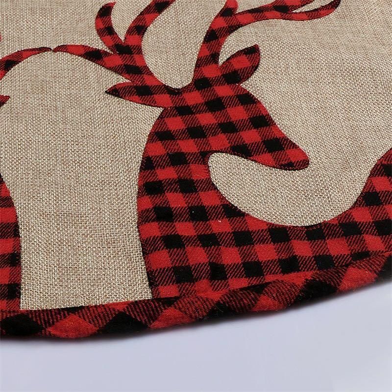 2020 Amazon Hot Linen Christmas Tree Skirt Plaid Double Deer Christmas Tree Bottom Decoration Christmas Tree Skirt