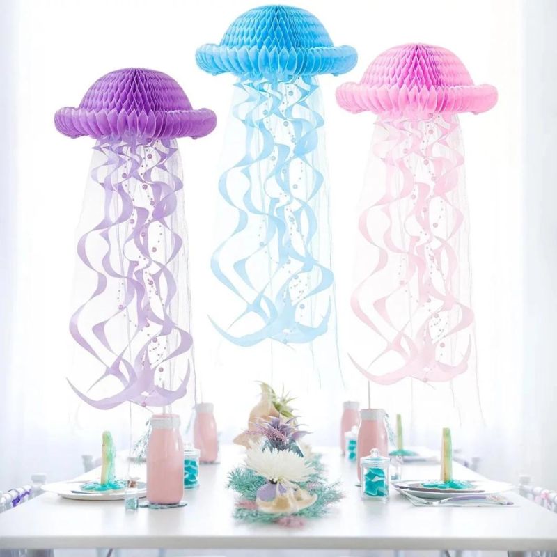 3 Colors Blue Pink Purple Exquisite Three-Dimensional Marine Jellyfish Decoration Pendant Bar Theme Wedding Birthday Party Activity Festival Decoration Props